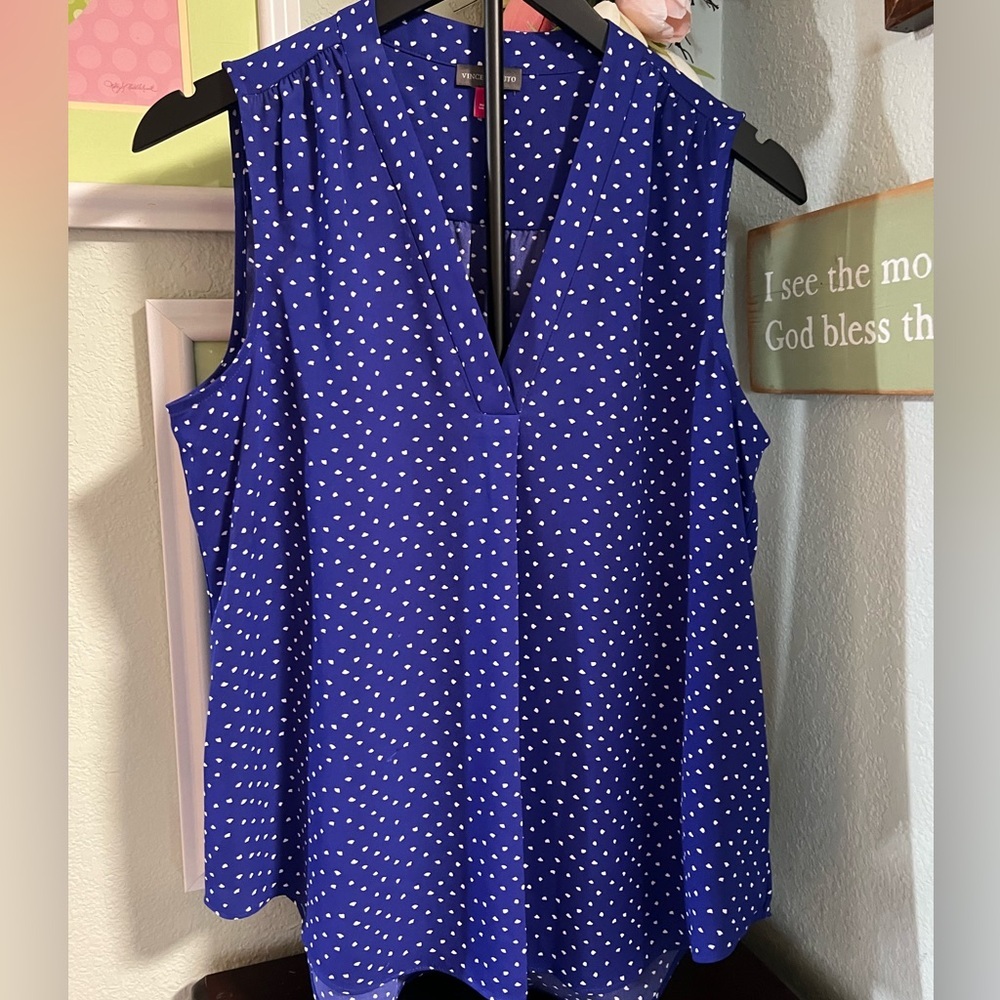 Vince Camuto Navy Polka Dot Sleeveless Blouse #23
